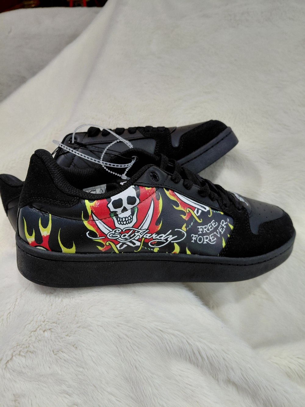 New Ed Hardy Black Skull & Flame Low-Top Sneakers
